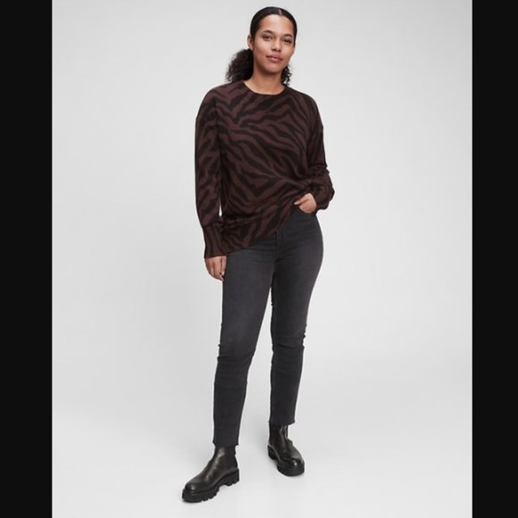 NEW - GAP Animal Print Tunic Sweater in Eggplant and Black - Picture 1 of 5